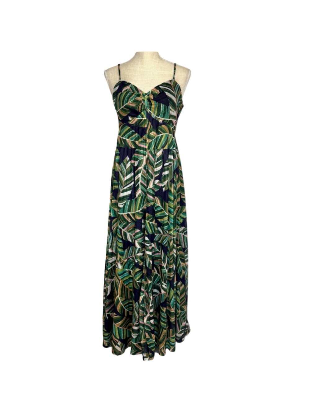 NWT Molly Bracken Multicolor Tropical Leaf Print Pleated Maxi Dress Women Small